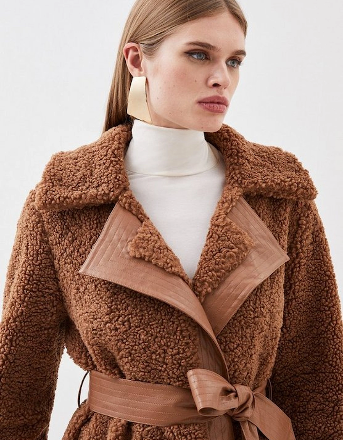 Collared Faux Fur Belted Coat