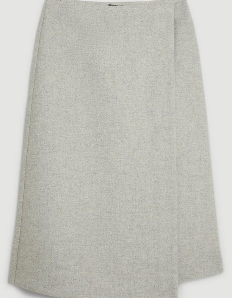 Petite Tailored Wool Blend Double Faced Wrap Detail Midi Skirt