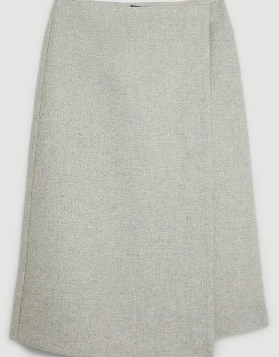 Petite Tailored Wool Blend Double Faced Wrap Detail Midi Skirt