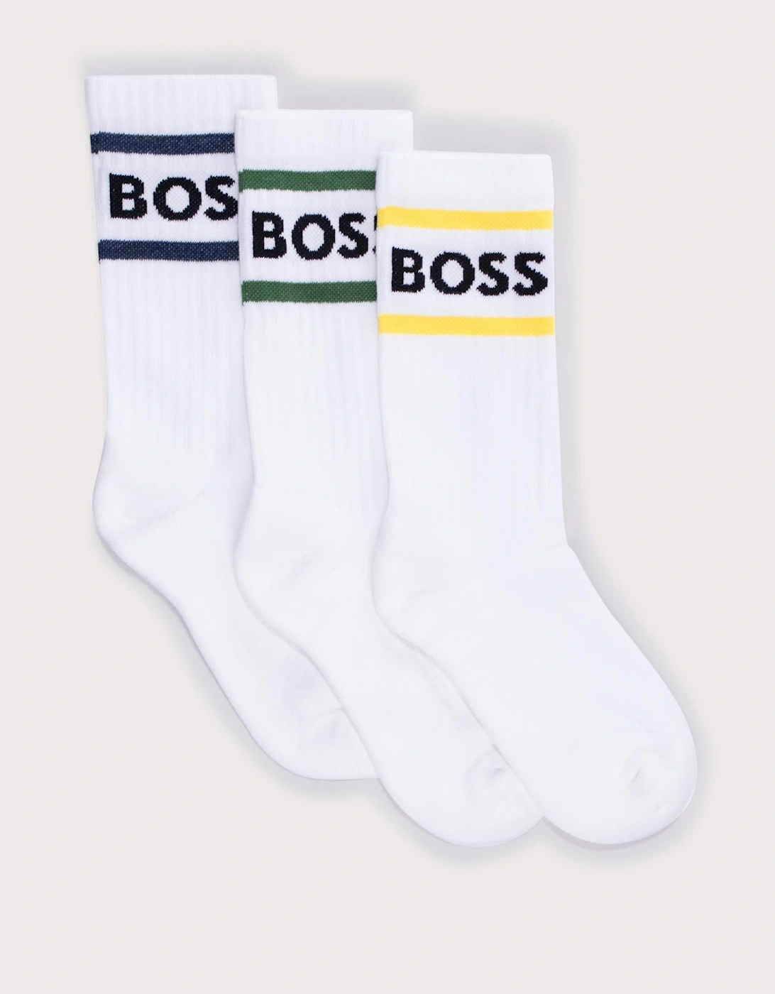 Three Pack of Short Rib Stripe Logo Socks, 3 of 2