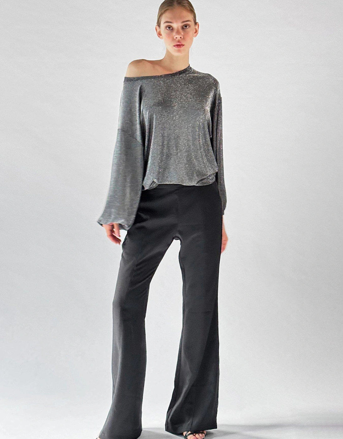 Off the shoulder Karla top in slinky metallic jersey - Grey, 7 of 6