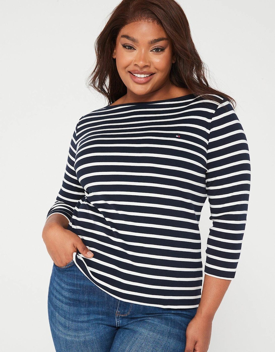 Curve Boat Neck Stripe 3/4 Sleeve Top - Navy, 5 of 4