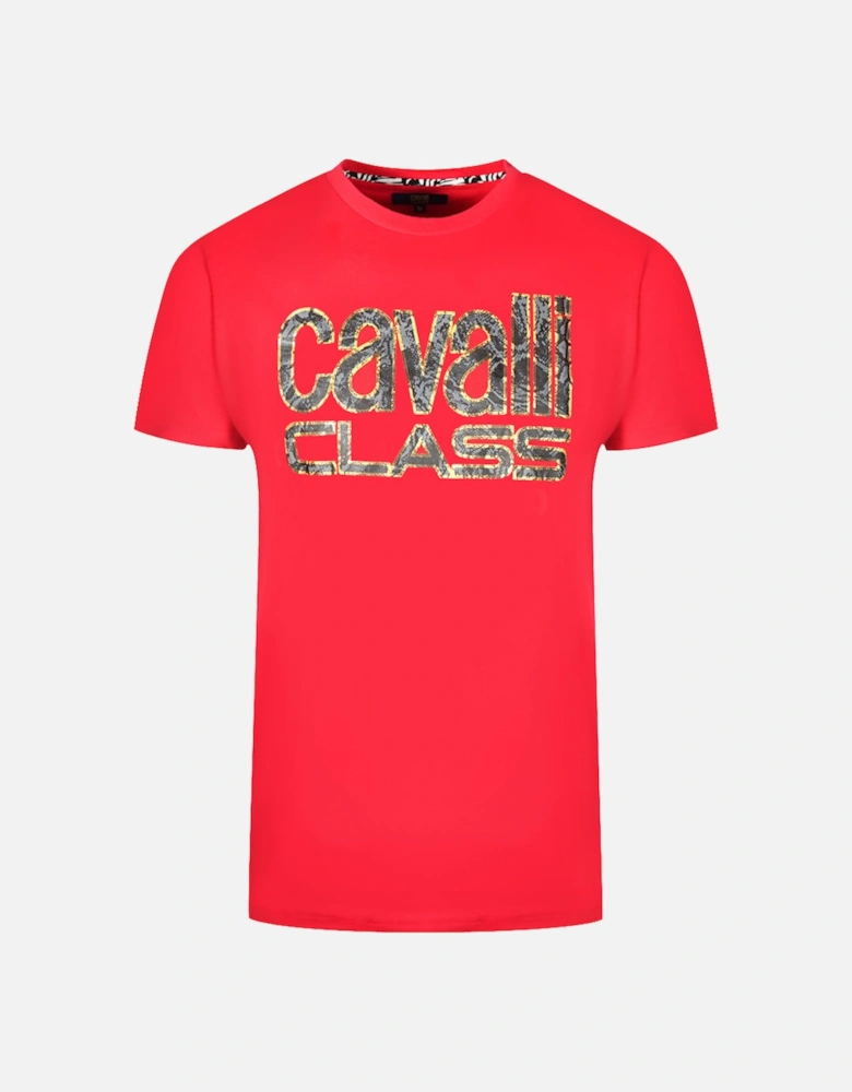 Cavalli Class Snake Skin Logo Red T-Shirt