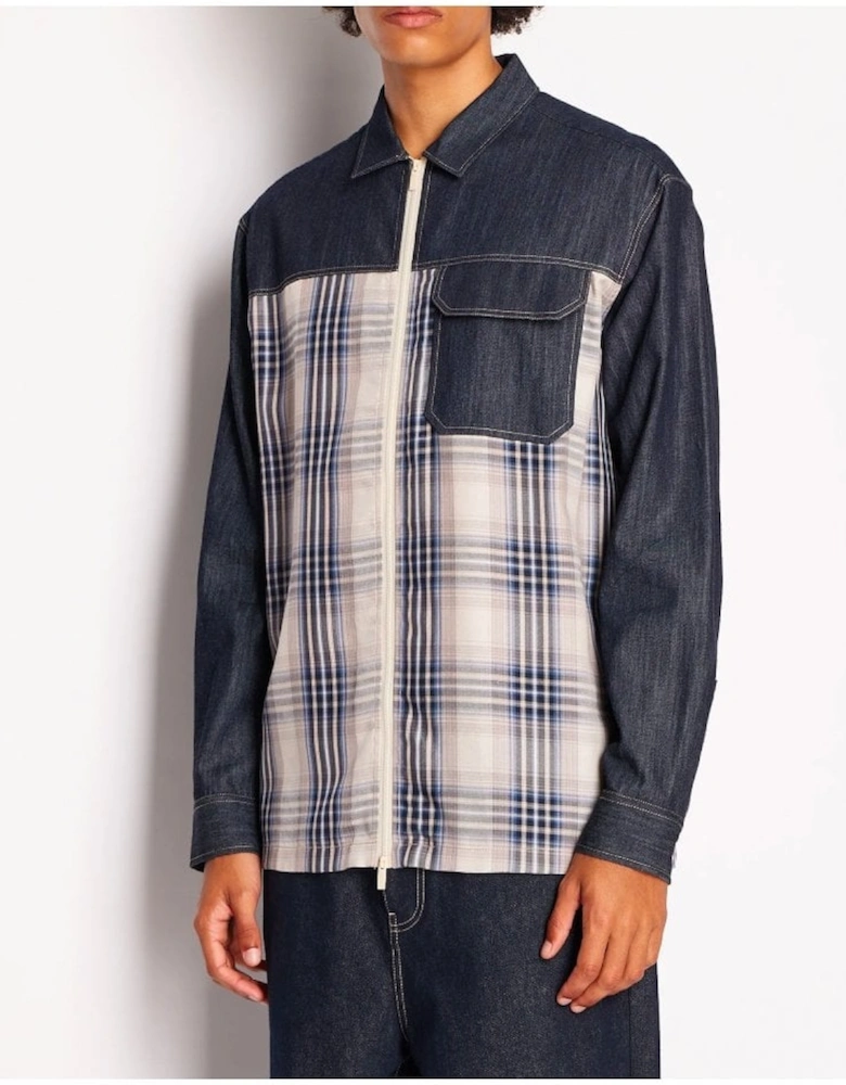 Man Check Denim Shirt Indigo Denim/check