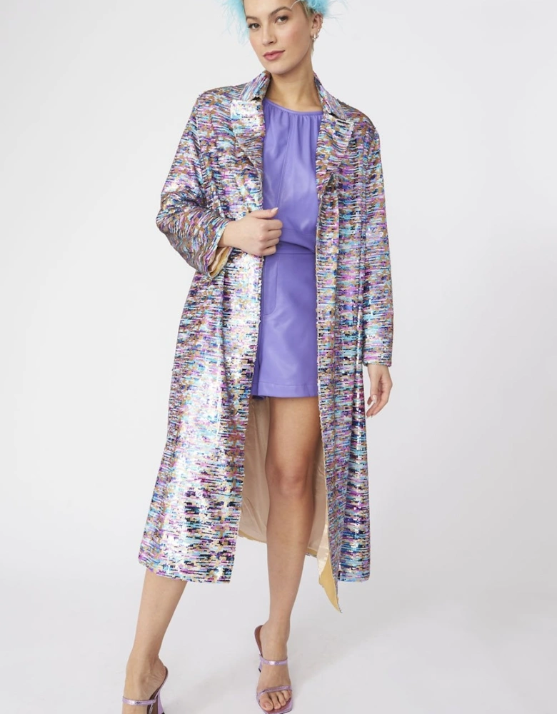 Purple Multi Coloured Sequin Trench Coat