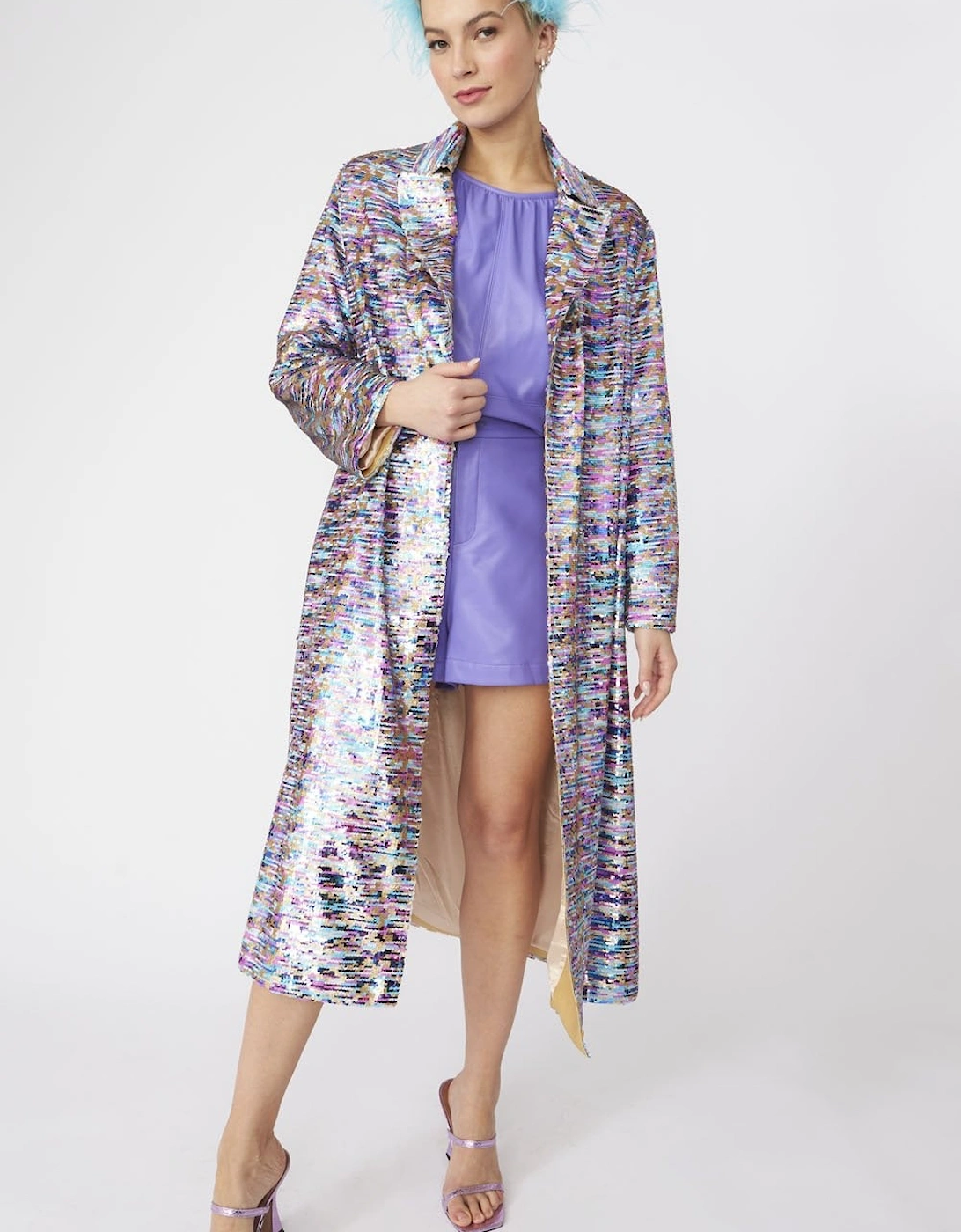 Purple Multi Coloured Sequin Trench Coat, 5 of 4