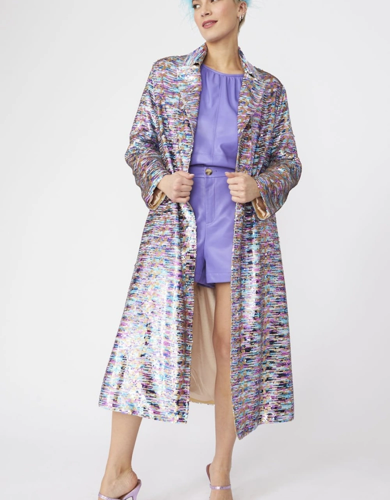 Purple Multi Coloured Sequin Trench Coat