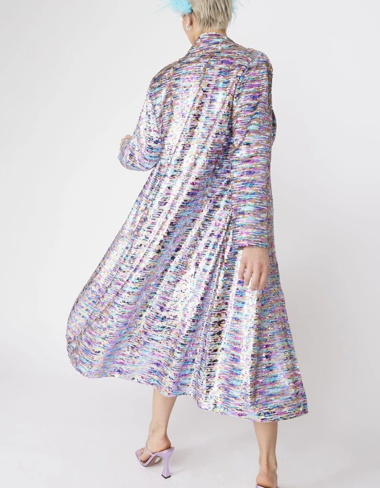 Purple Multi Coloured Sequin Trench Coat