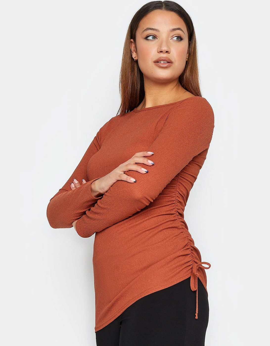 Rust Textured Ruched Side Top - Burnt Orange , 2 of 1