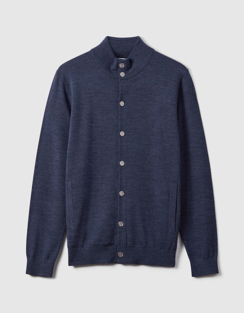 Merino Wool Button Through Funnel Neck Shirt