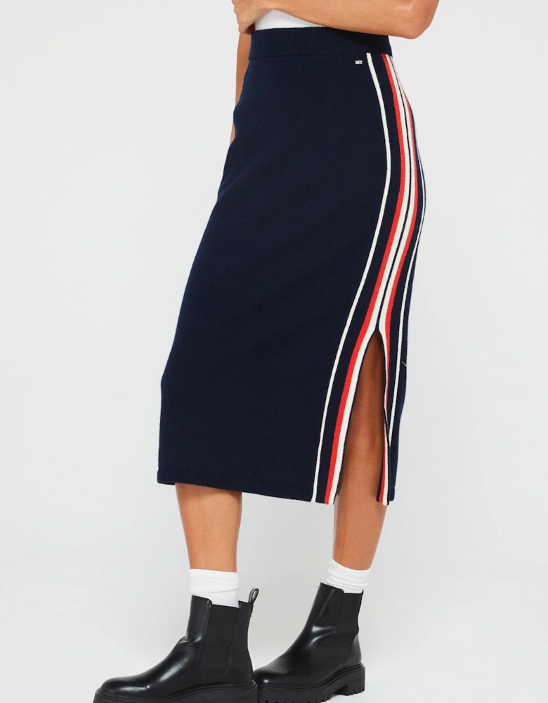 Stripe Jersey Midi Skirt - Navy