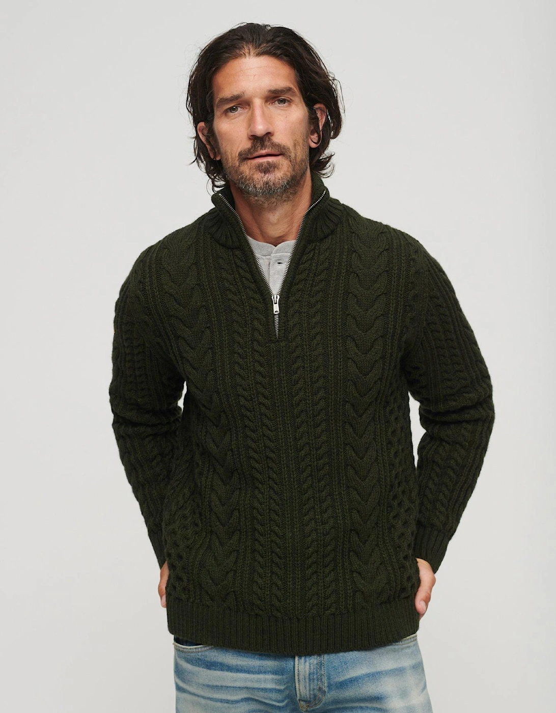 Vintage Jacob Cable Knit Henley Jumper - Dark Green, 6 of 5
