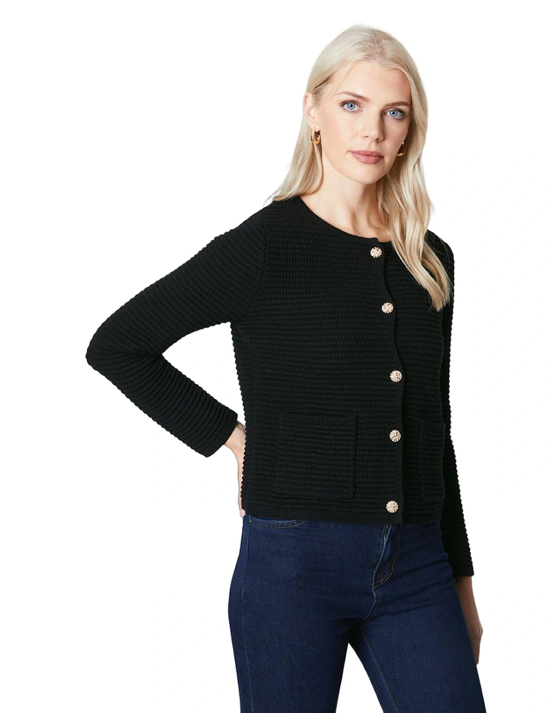 Womens/Ladies Textured Knitted Patch Pocket Jacket, 4 of 3