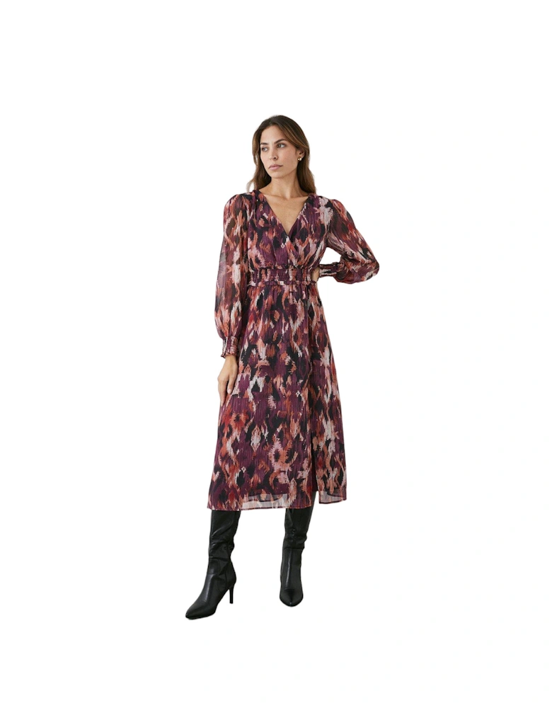 Womens/Ladies Abstract Shirred Waist Midi Dress