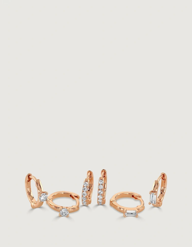 set of 3 crystal huggie earrings
