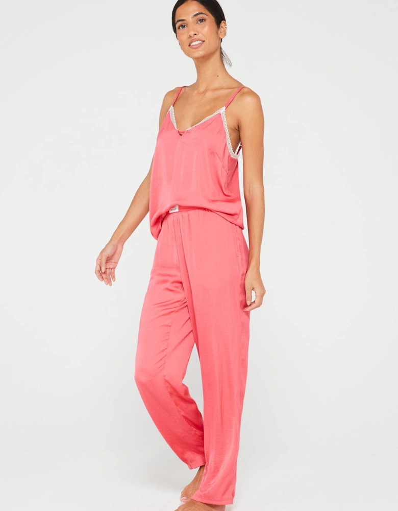 Satin Pyjama Cami & Pant Set - Pink
