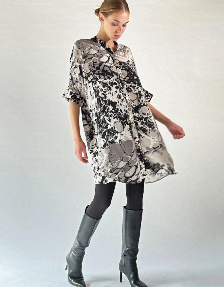 Oversized Tunic dress in slinky cupro in beautiful prints - Multi
