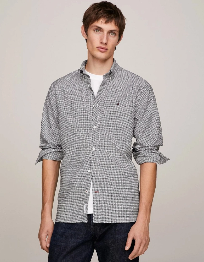 Oxford Basketweave Print Long Sleeve Mens Shirt