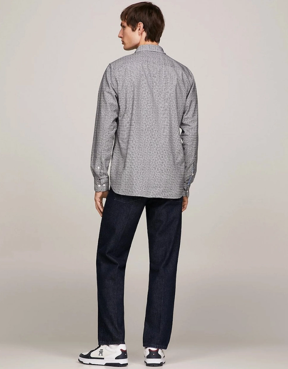Oxford Basketweave Print Long Sleeve Mens Shirt