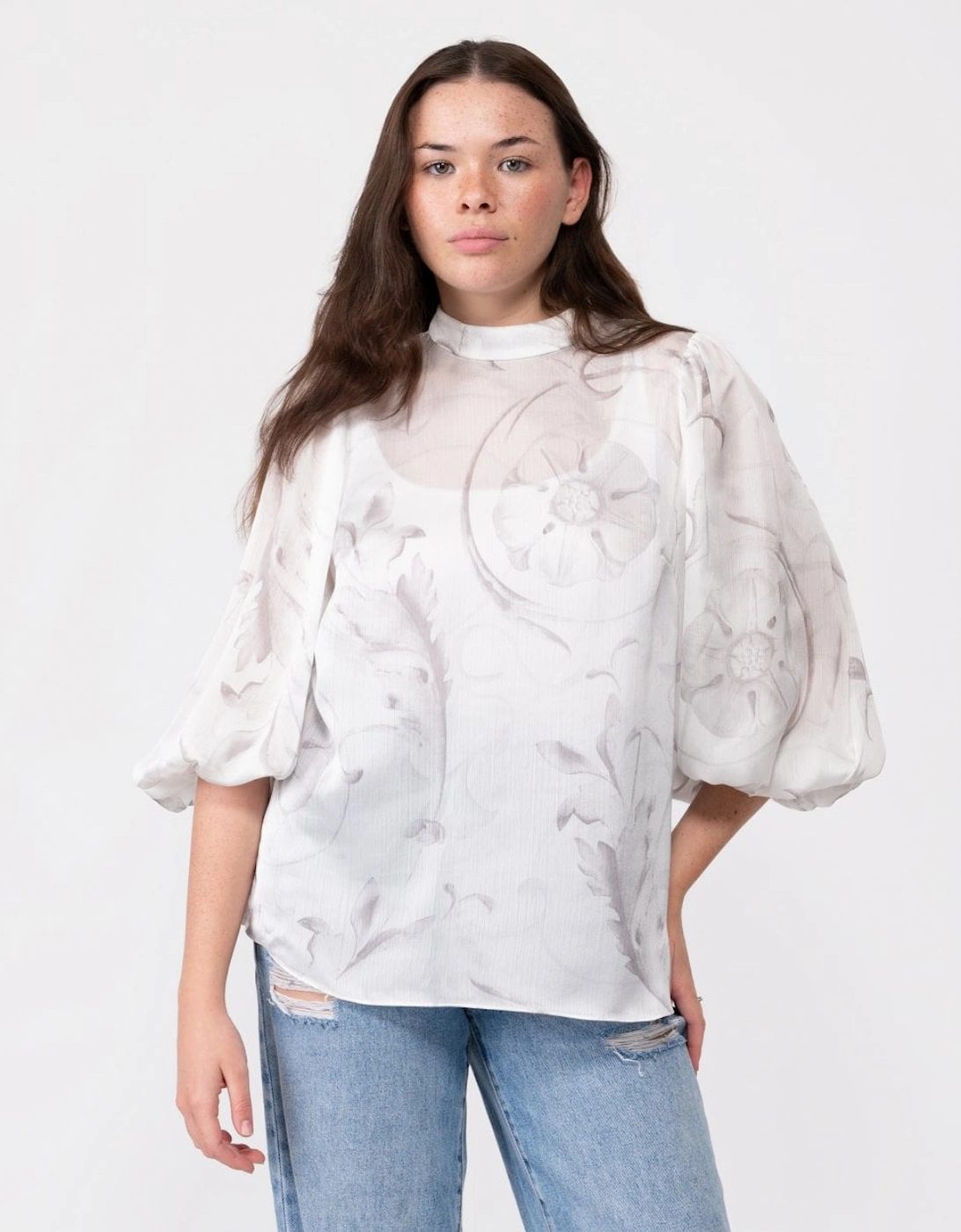 Lilioh Womens High Neck Balloon Sleeve Blouse, 5 of 4