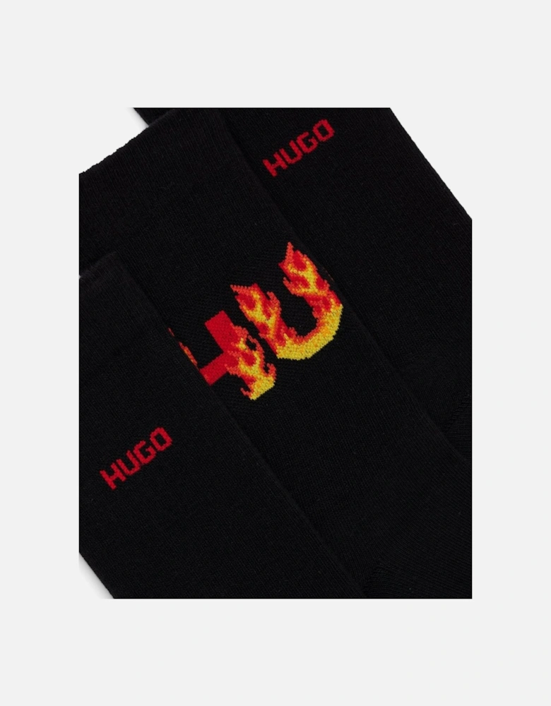 3-Pack Rib Flames Mens Quarter Length Combed Cotton Socks