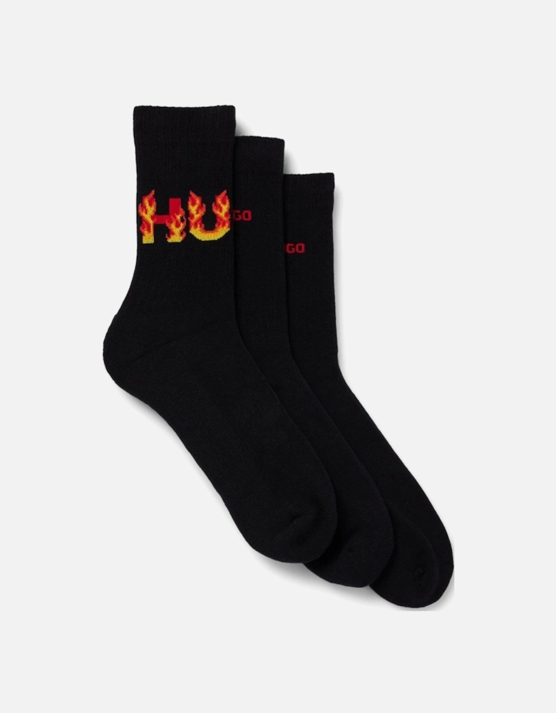 3-Pack Rib Flames Mens Quarter Length Combed Cotton Socks