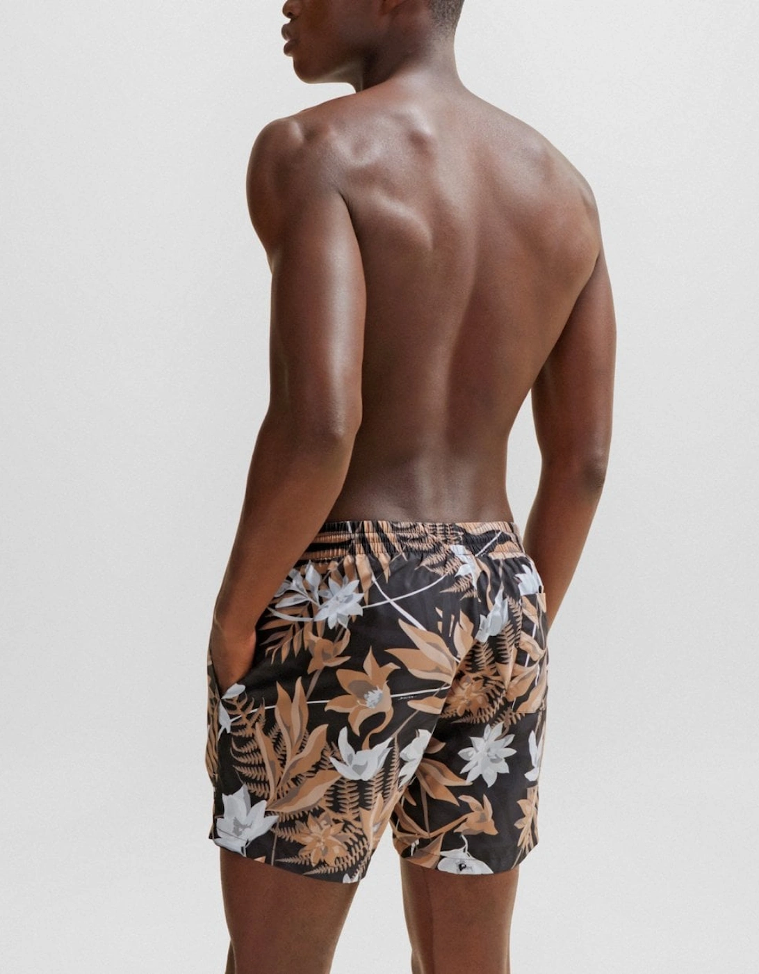 Orange Piranha Mens Tropical Print Quick-Drying Swim Shorts