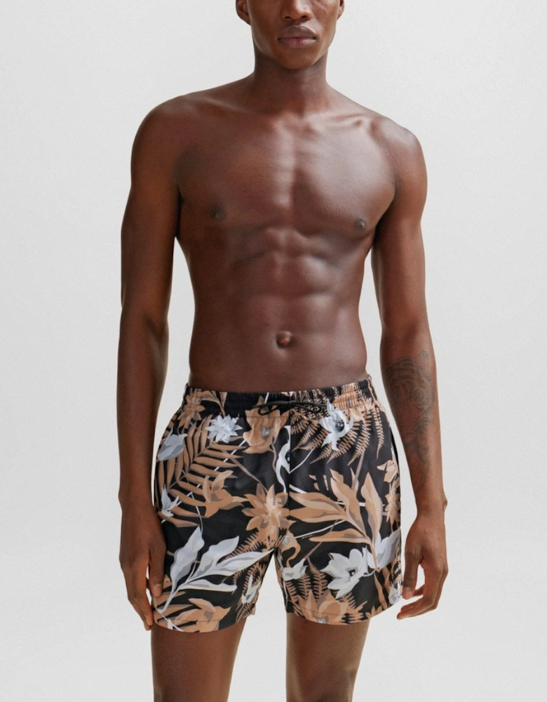 Orange Piranha Mens Tropical Print Quick-Drying Swim Shorts