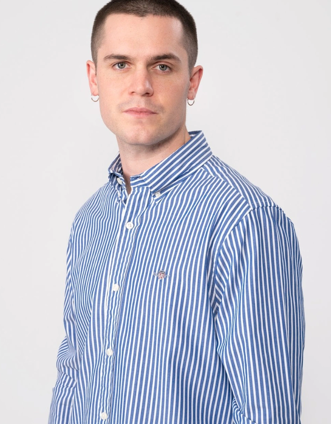 Mens Slim Fit Striped Poplin Shield Shirt