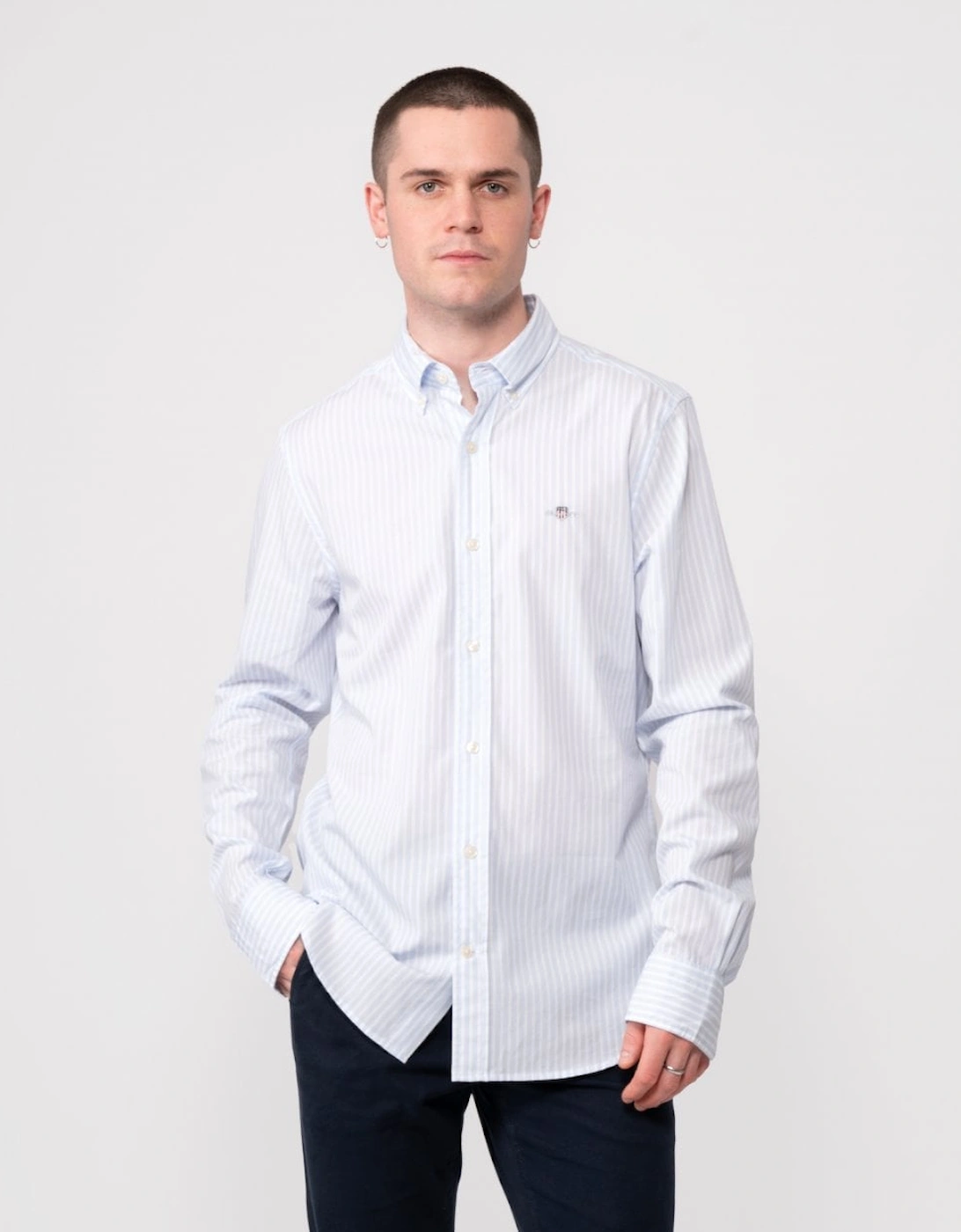 Mens Slim Fit Striped Poplin Shield Shirt, 5 of 4