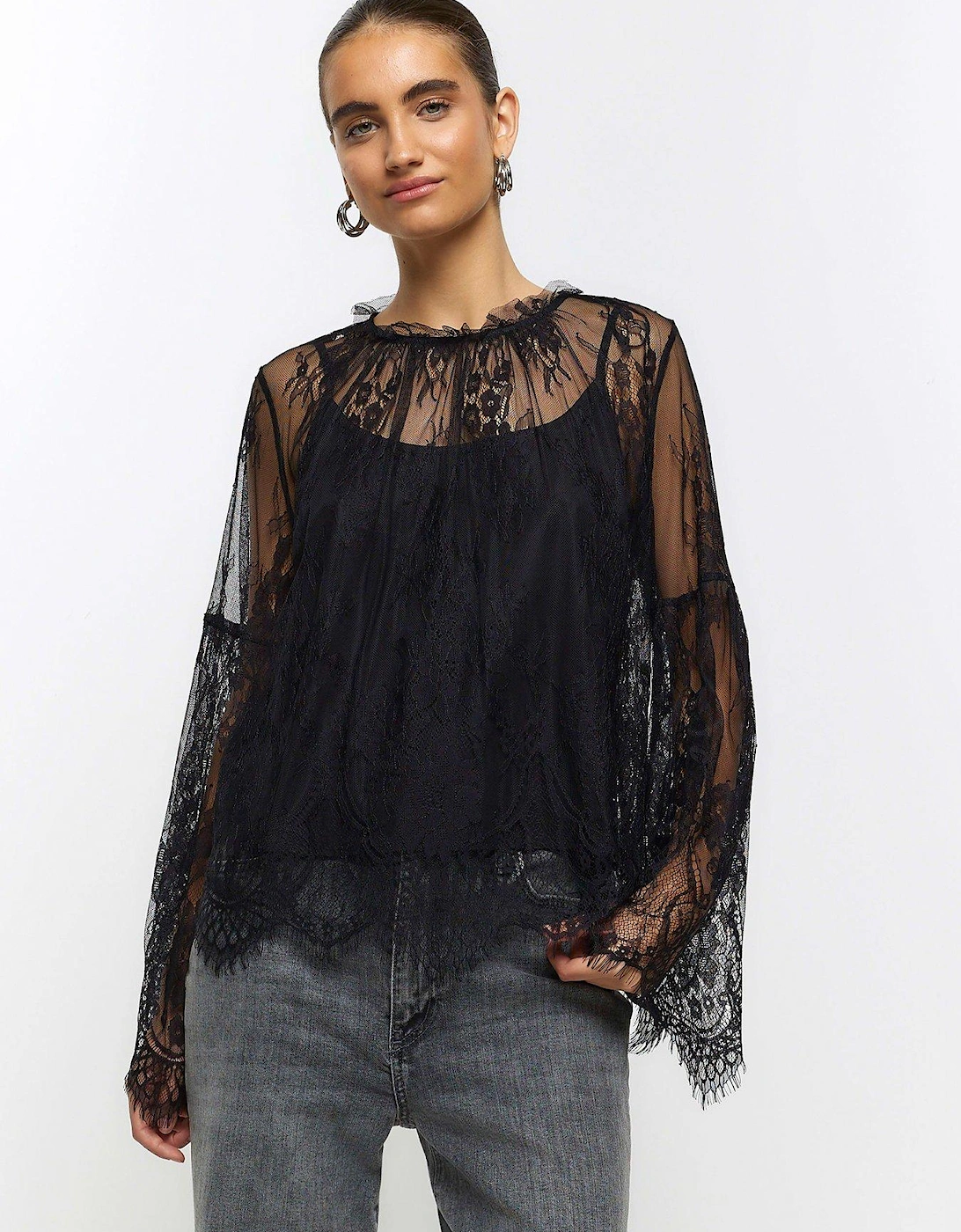 Printed Lace Top - Black, 6 of 5