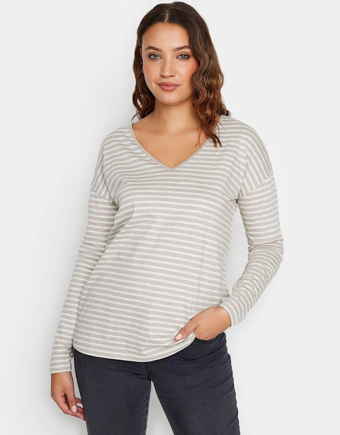 Stone Ivory Stripe Ls V Neck, 2 of 1