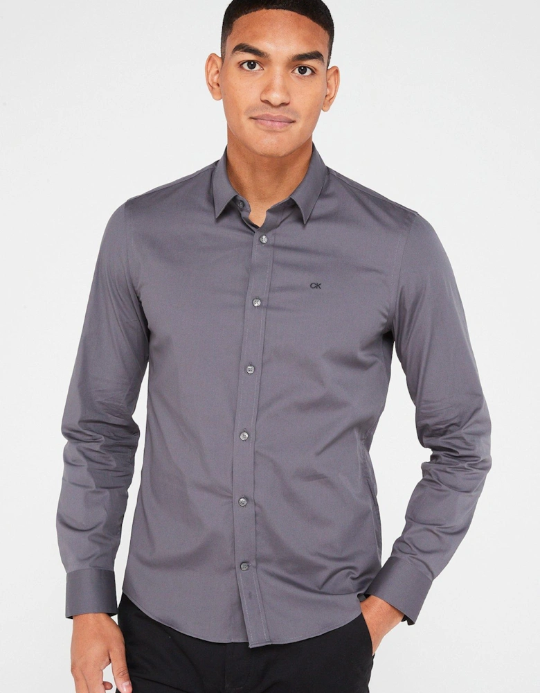 Poplin Stretch Slim Shirt - Grey