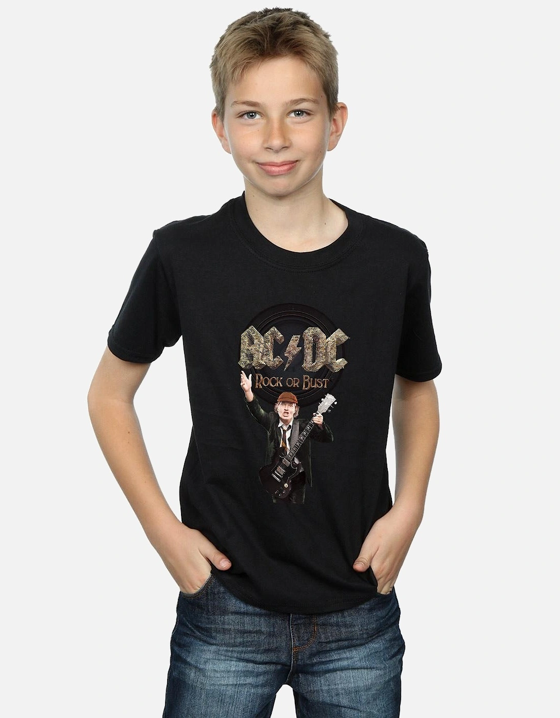 Boys Rock Or Bust Angus Young Cotton T-Shirt