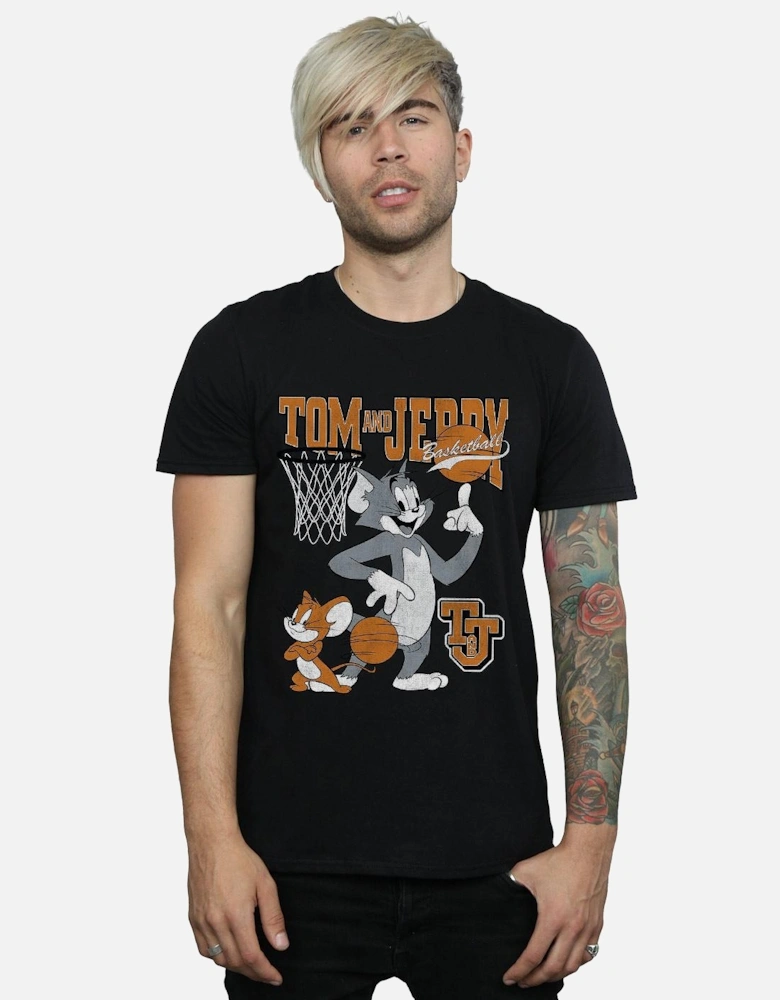 Tom and Jerry Mens Spinning Basketball Cotton T-Shirt