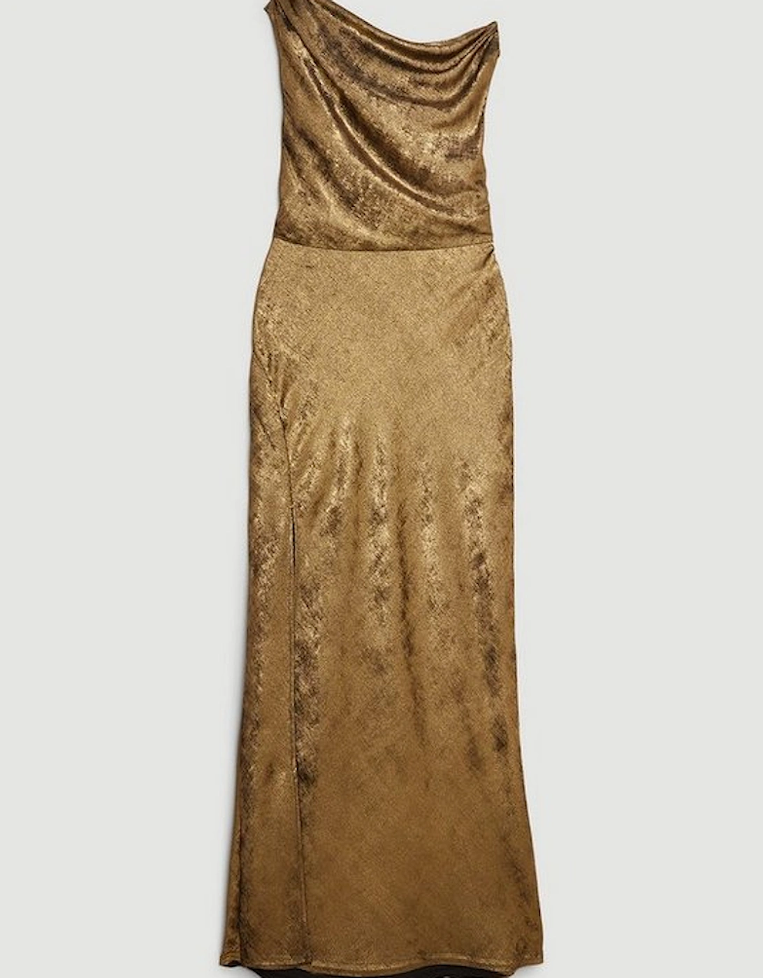 Premium Metallic Ruched One Shoulder Woven Maxi Dress