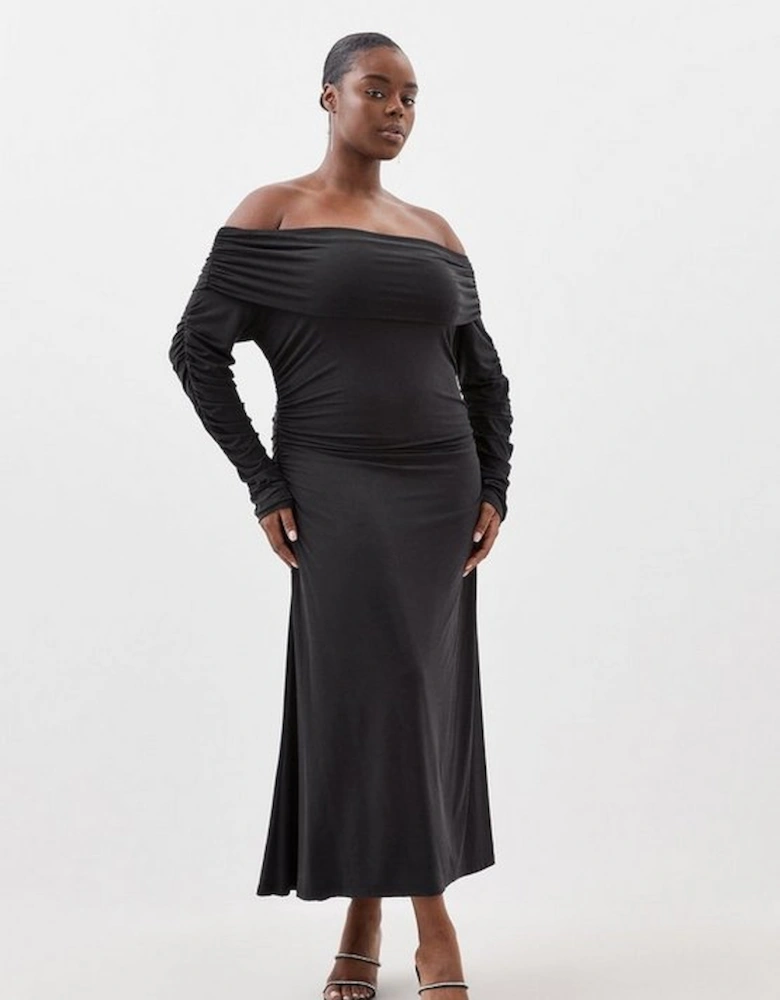 Plus Size Soft Touch Slinky Jersey Bardot Maxi Dress