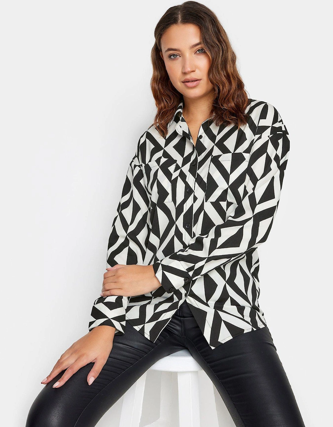 Geo Button Through Shirt Mono, 2 of 1