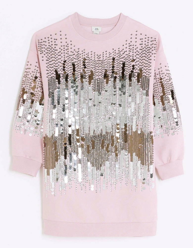 Girls Sequin Sweat Dress - Pink