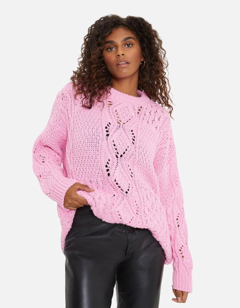 Womens/Ladies Cable Chunky Knit Crew Neck Jumper
