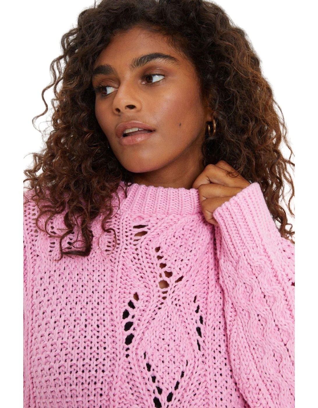 Womens/Ladies Cable Chunky Knit Crew Neck Jumper