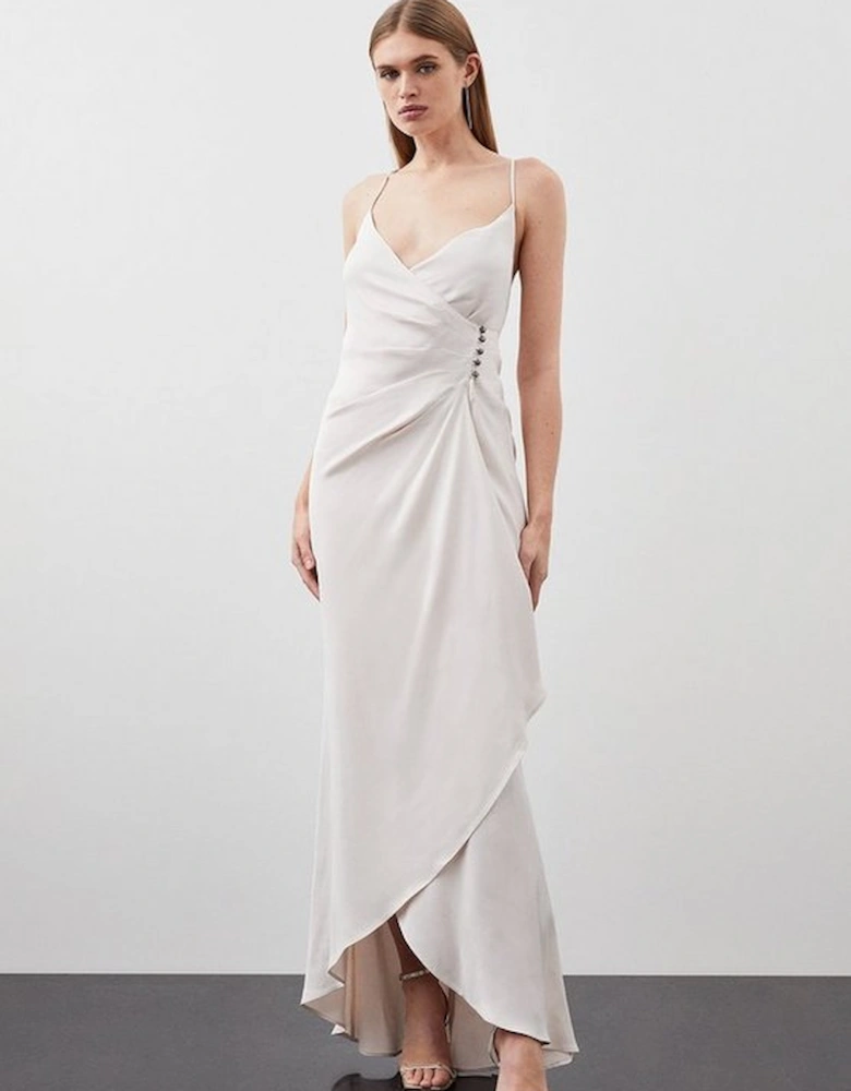 Premium Ruched Slip Woven Maxi Dress