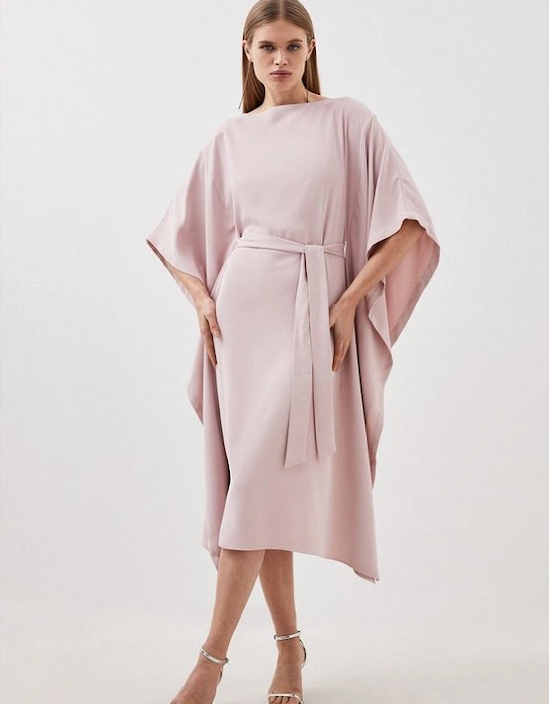 Tailored Premium Crepe Kaftan Style Belted Dress, 5 of 4