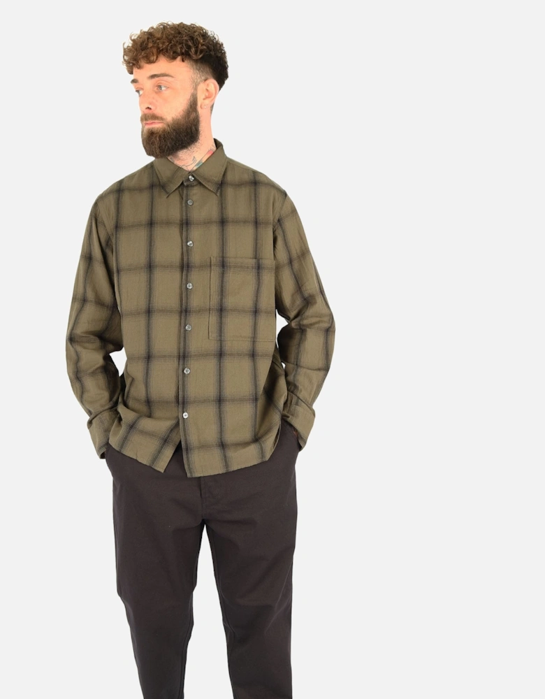 Square Pocket Olive Check Shirt