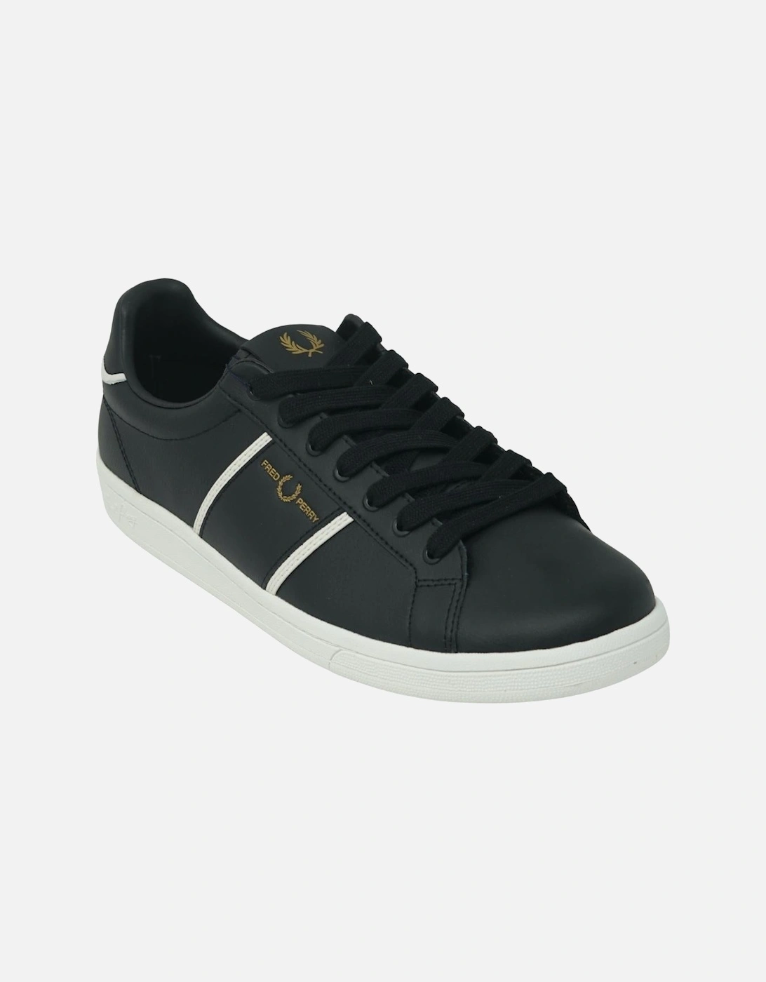 Debossed Branding Leather Mens Black Trainers