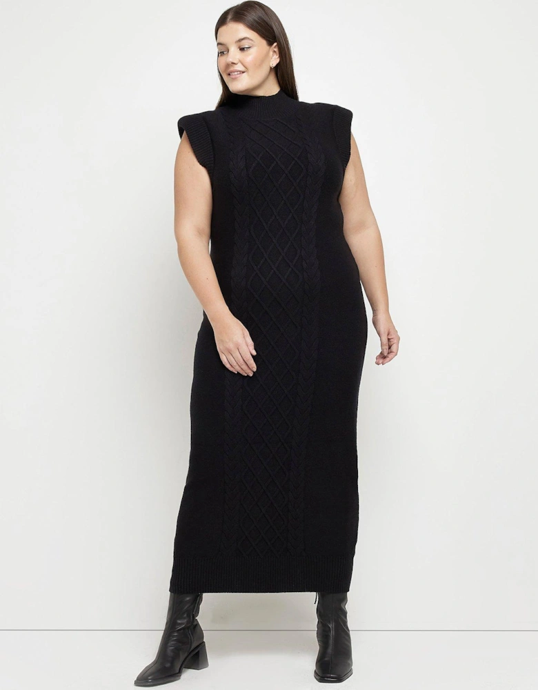 Plus Cable Knit Maxi Dress - Black