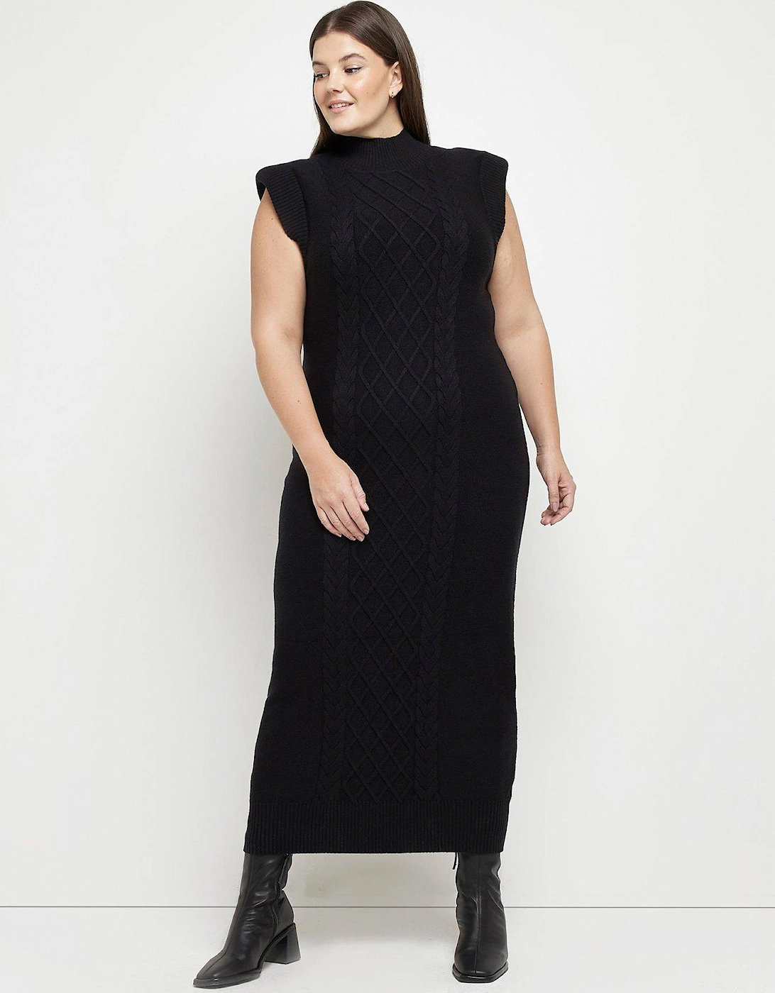 Plus Cable Knit Maxi Dress - Black, 3 of 2