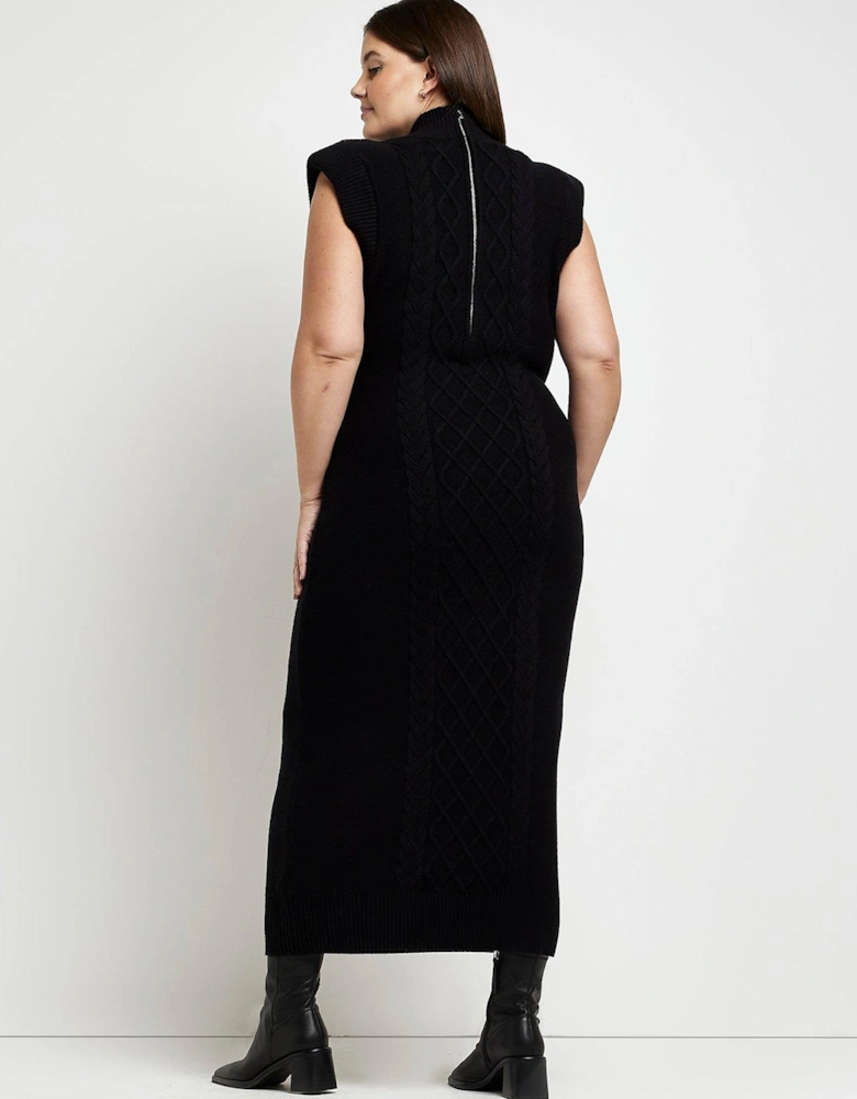 Plus Cable Knit Maxi Dress - Black