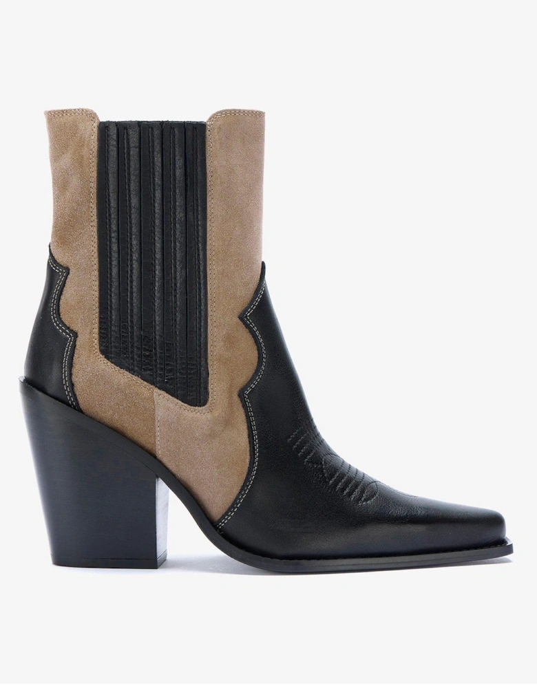 Lou Black Leather Blocked Boot
