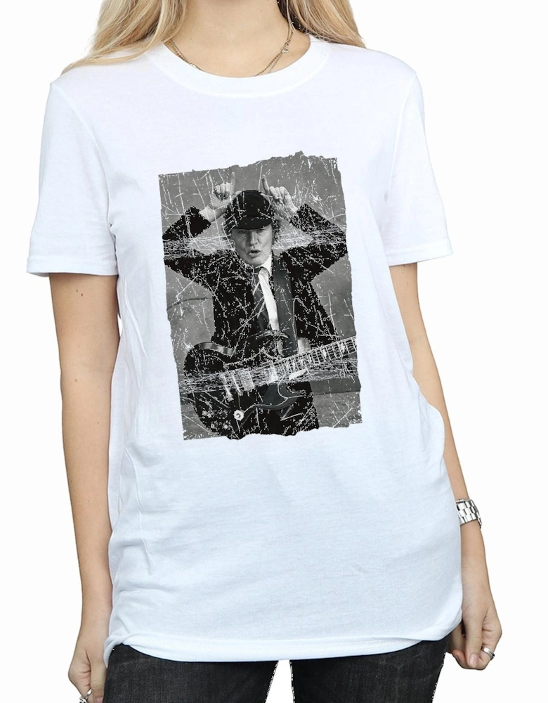 Womens/Ladies Angus Young Distressed Photo Cotton Boyfriend T-Shirt